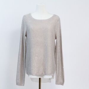 White House Black Market WHBM Gray Sequin Sparkle Scoop Neck Open Back Sweater S
